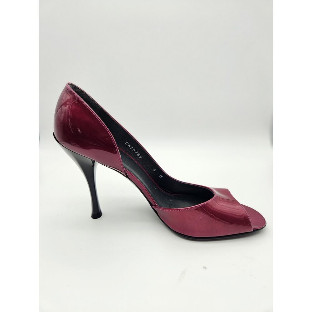 Stuart Weitzman Peep Toe Stiletto Pumps Magenta Glossy Patent Leather Sz 8 - Picture 4 of 11